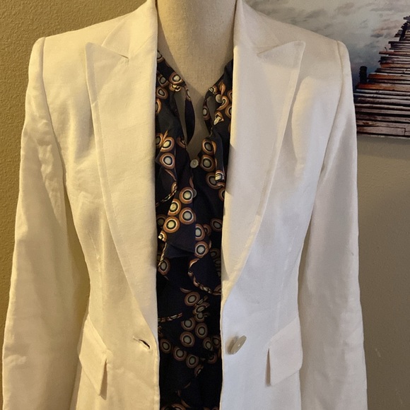 LINEN Blend Banana Republic Blazer Suit Jacket Sport Coat Stretch Cream White 4 - Picture 13 of 16